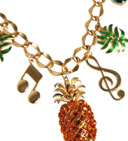 Dolce & Gabbana Gold Tone Brass Chain Pineapple Crystal Musical Necklace