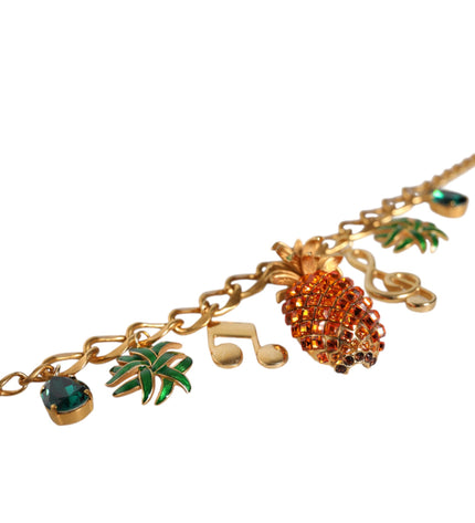 Dolce & Gabbana Gold Tone Brass Chain Pineapple Crystal Musical Necklace