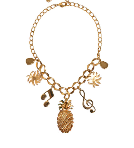 Dolce & Gabbana Gold Tone Brass Chain Pineapple Crystal Musical Necklace