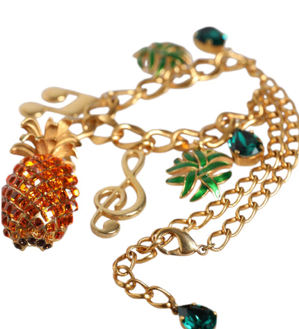 Dolce & Gabbana Gold Tone Brass Chain Pineapple Crystal Musical Necklace