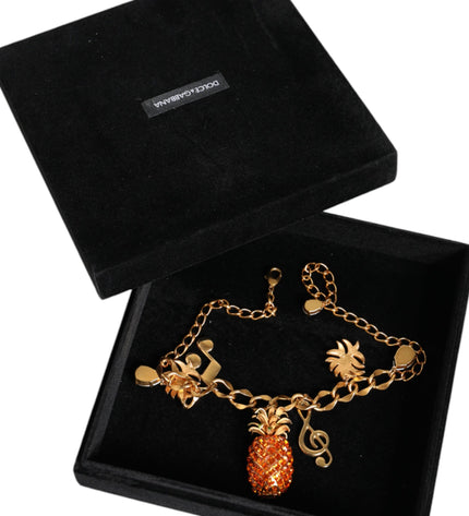 Dolce & Gabbana Gold Tone Brass Chain Pineapple Crystal Musical Necklace