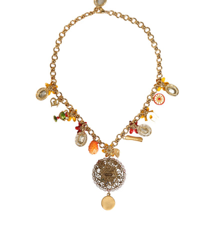 Dolce & Gabbana Gold Tone Brass Chain Embellished Statement Necklace