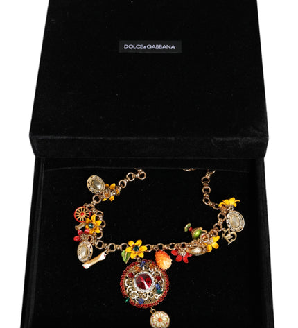 Dolce & Gabbana Gold Tone Brass Chain Embellished Statement Necklace