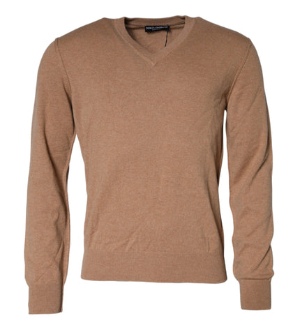 Dolce & Gabbana Brown Cashmere Knit V-neck Pullover Sweater