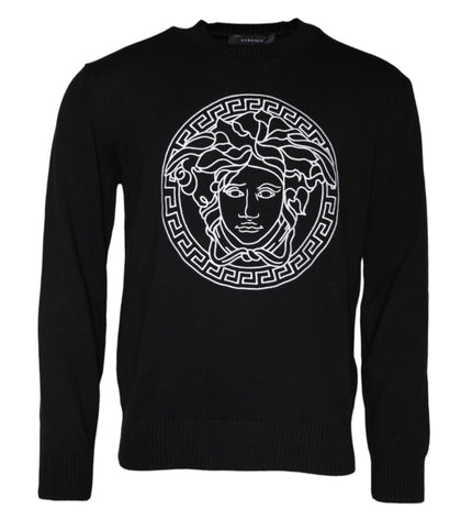 Versace Black Medusa Embroidery Crew Neck Pullover Sweater