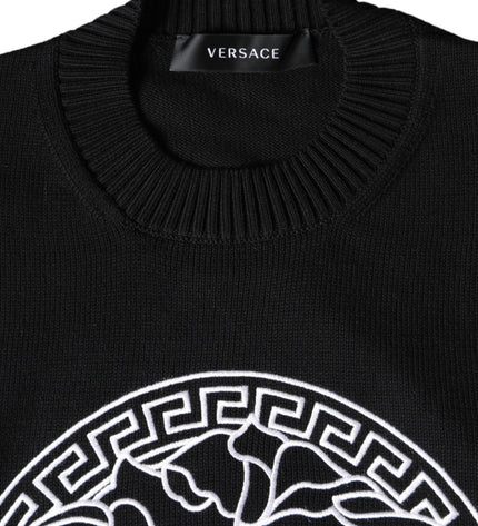 Versace Black Medusa Embroidery Crew Neck Pullover Sweater