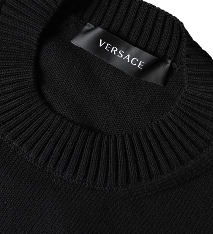 Versace Black Medusa Embroidery Crew Neck Pullover Sweater