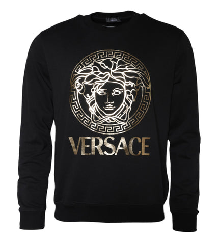 Versace Black Medusa Fleece Cotton Crew Neck Sweatshirt Sweater