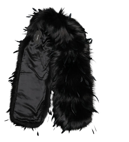 Dolce & Gabbana Black Fox Rooster Feathers Neck Warmer Scarf