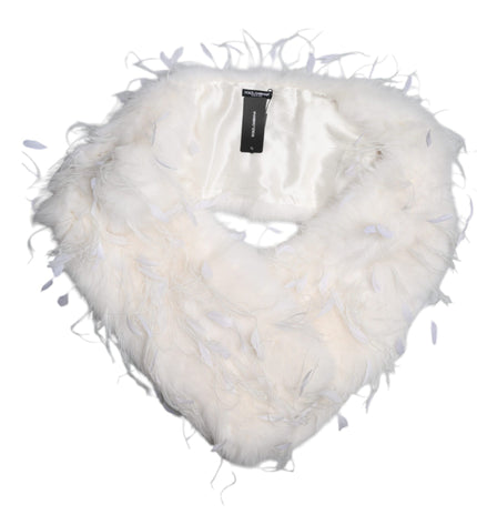 Dolce & Gabbana White Fox Rooster Feathers Neck Warmer Scarf