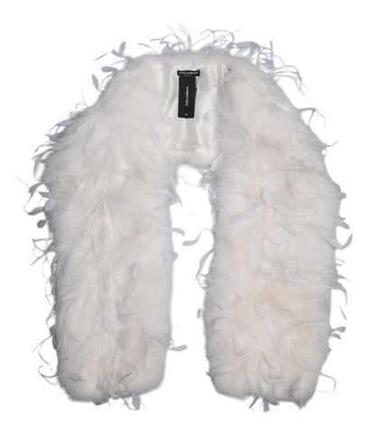 Dolce & Gabbana White Fox Rooster Feathers Neck Warmer Scarf