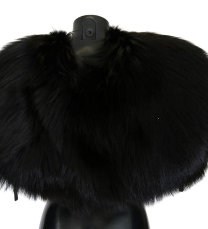 Dolce & Gabbana Elegant Black Silver Fox Fur Wrap Scarf