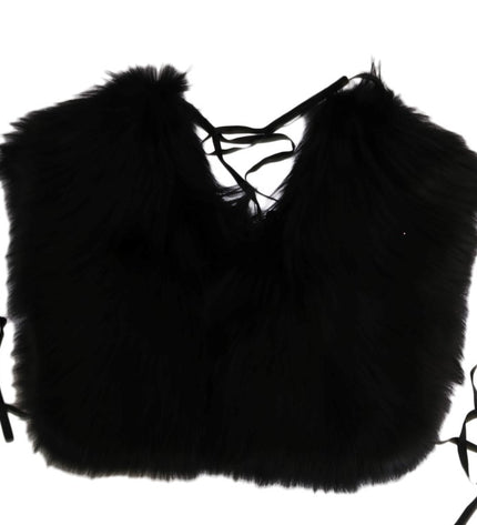 Dolce & Gabbana Elegant Black Silver Fox Fur Wrap Scarf