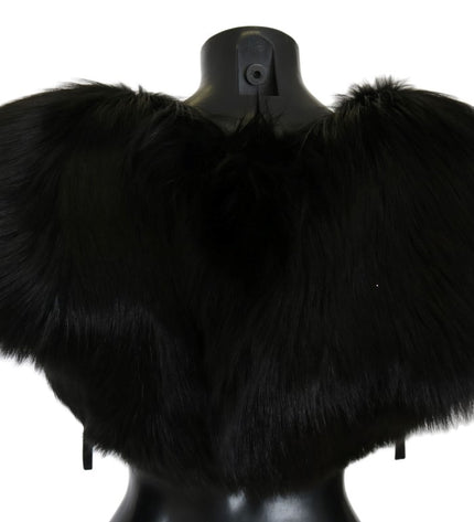 Dolce & Gabbana Elegant Black Silver Fox Fur Scarf