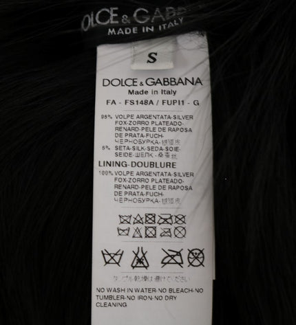 Dolce & Gabbana Elegant Black Silver Fox Fur Scarf