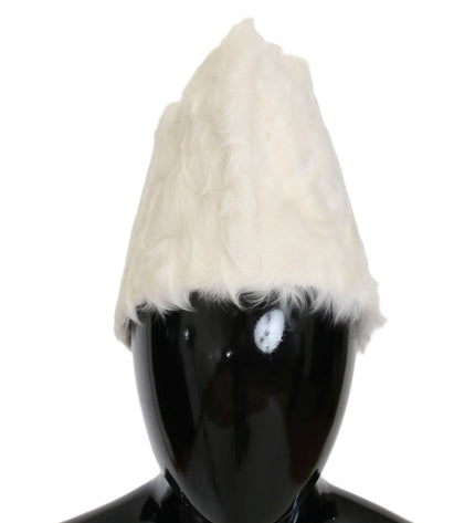 Dolce & Gabbana Elegant White Fur Beanie Luxury Winter Hat