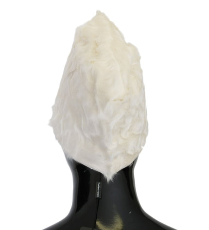 Dolce & Gabbana Elegant White Fur Beanie Luxury Winter Hat