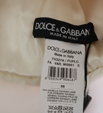 Dolce & Gabbana Elegant White Fur Beanie Luxury Winter Hat