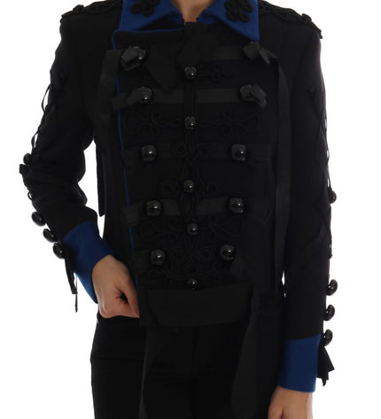 Dolce & Gabbana Chic Black & Blue Short Trench Jacket