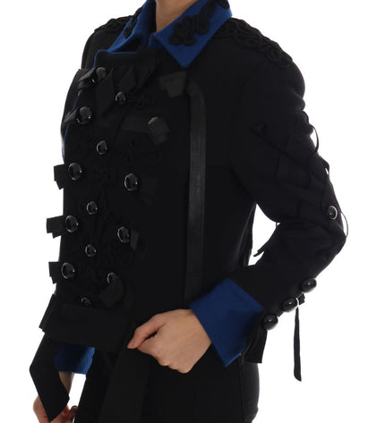 Dolce & Gabbana Chic Black & Blue Short Trench Jacket