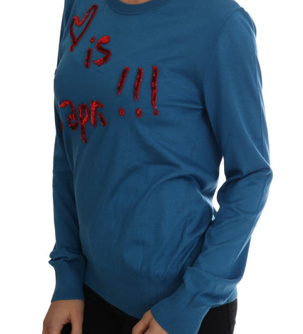 Dolce & Gabbana Blue Silk Sequined Capri Pullover Sweater