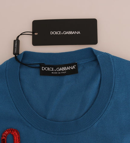 Dolce &amp; Gabbana Mavi İpek Payetli Kapri Kazak Kazak