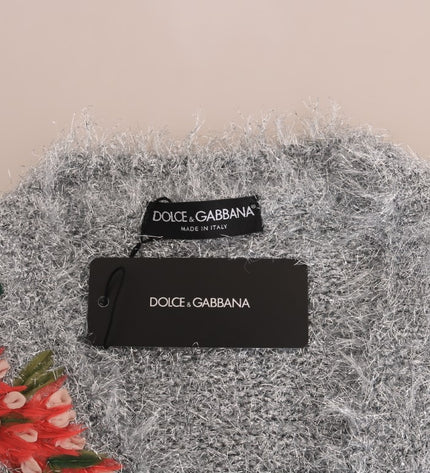 Dolce &amp; Gabbana Elegante cardigan con applicazioni floreali argento