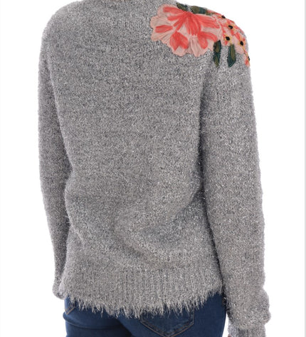 Dolce & Gabbana Elegant Silver Floral Applique Cardigan