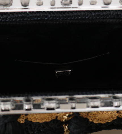 Dolce & Gabbana Black Tassel Gold Baroque Crystal Evening Clutch