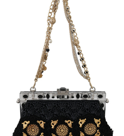 Dolce & Gabbana Black Tassel Gold Baroque Crystal Evening Clutch