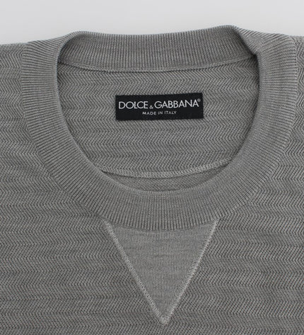 Dolce &amp; Gabbana Elegante Maglione Pullover Girocollo In Seta Grigia