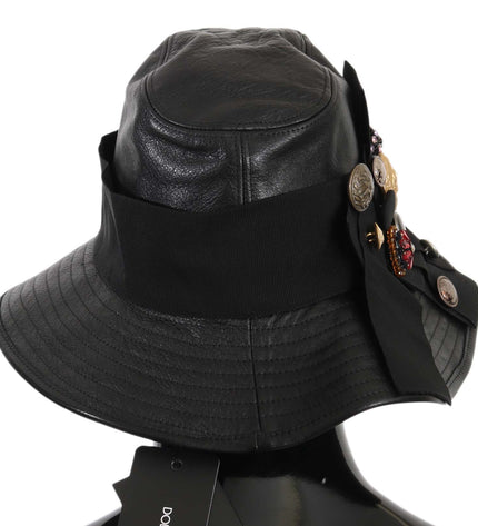 Dolce &amp; Gabbana Elegante berretto cloche in pelle nera